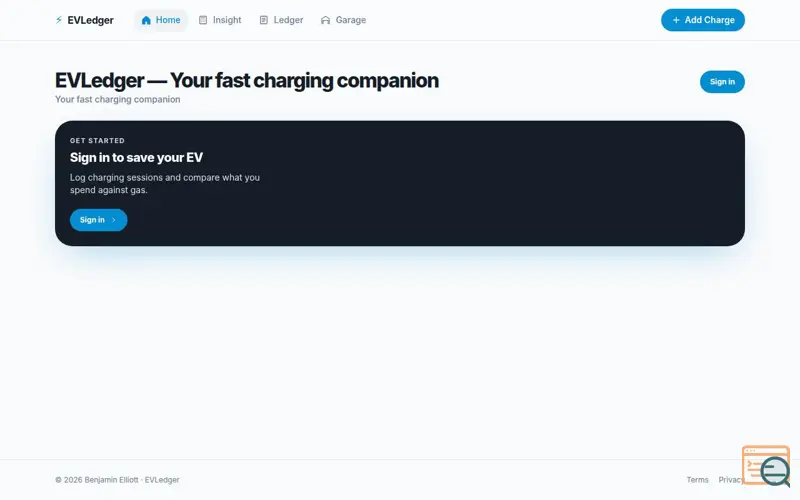 Screenshot of EVLedger