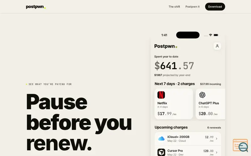 Screenshot of Postpwn: Subscription Tracker