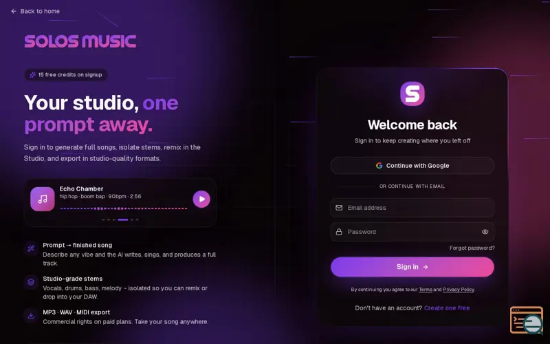 Screenshot of Solos Music