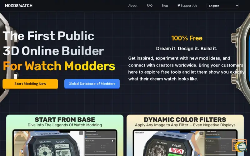 Screenshot of MODDS.WATCH, a launch using Babylon.js