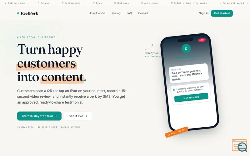 Screenshot of ReelPerk