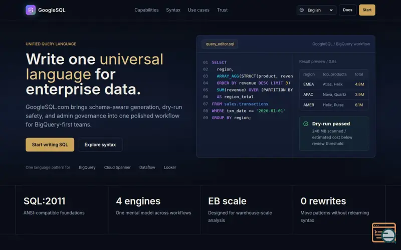 Screenshot of GoogleSQL