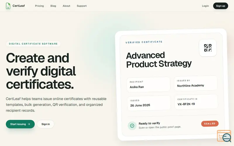 Screenshot of Certleaf
