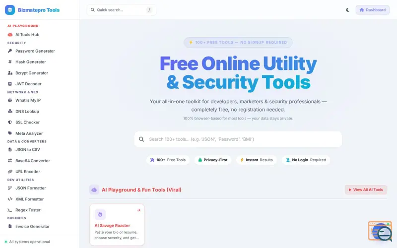 Screenshot of Bizmatepro Tools