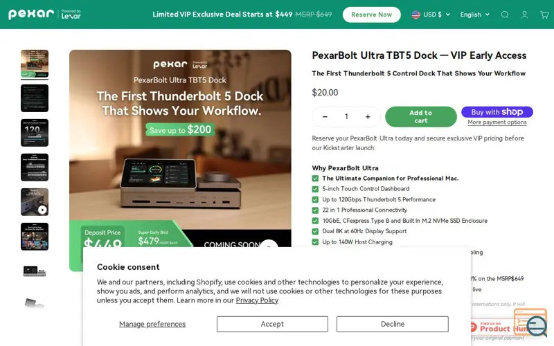 Screenshot of PexarBolt Ultra TBT5 Dock, a launch using Feishu / Lark
