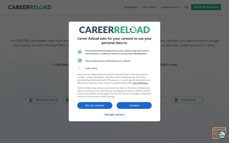 Screenshot of Career Reload, a launch using WP Smush