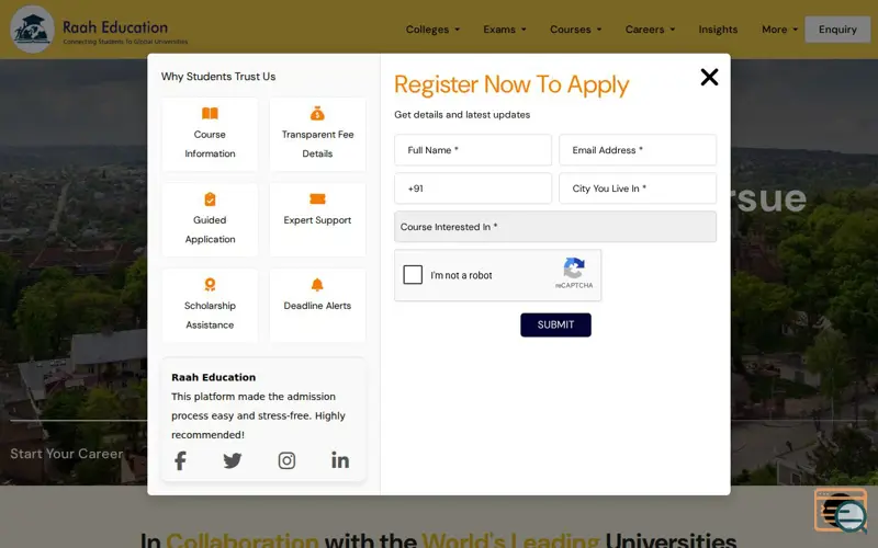 Screenshot of raah education 
