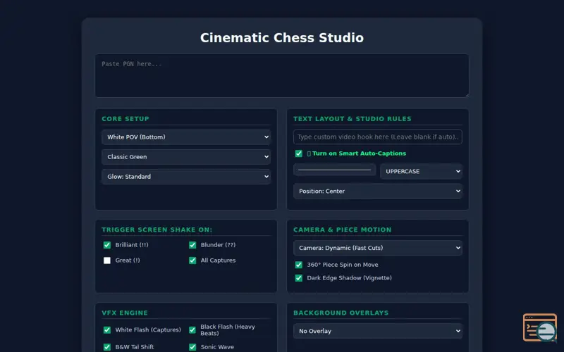 Screenshot of Cinematic Chess Studio