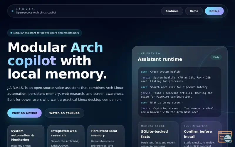 Screenshot of J.A.R.V.I.S. for Arch Linux