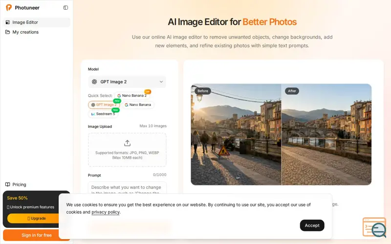 Screenshot of Photuneer, a launch using Nano Stores