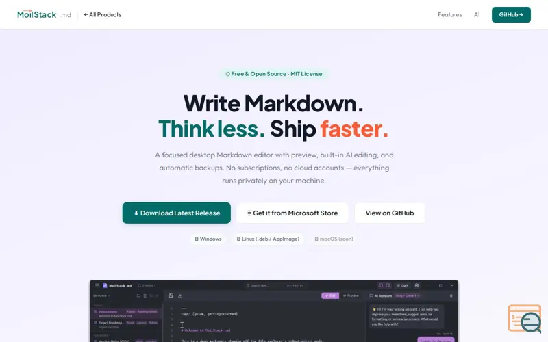Screenshot of MoilStack .md (markdown)