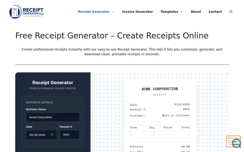Screenshot of Receipt Generator Pro