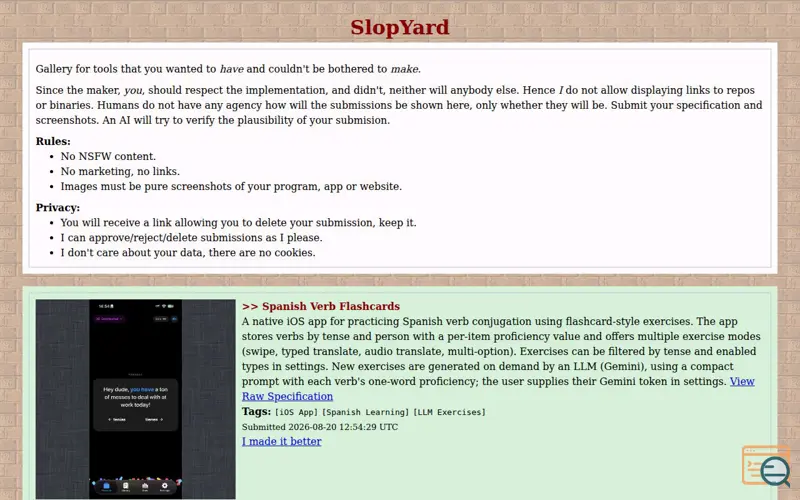 Screenshot of SlopYard - AI Slop Gallery