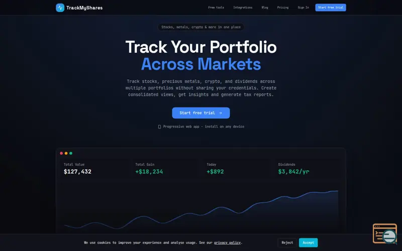 Screenshot of TrackMyShares | Portfolio Tracker