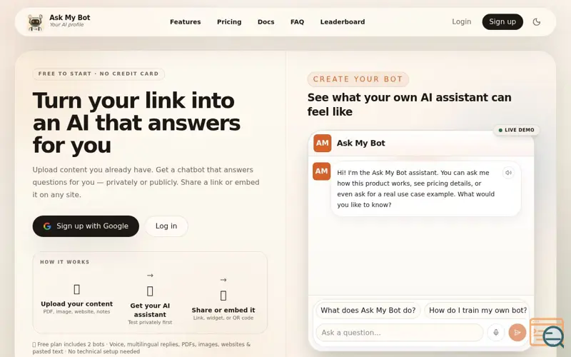 Screenshot of Ask My Bot
