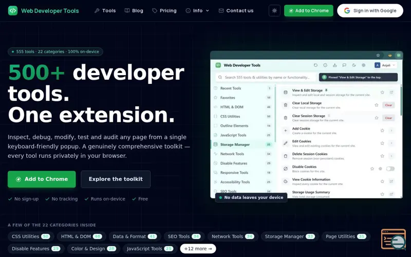 Screenshot of WebDev Toolbox — Privacy-first web developer tools for Chrome