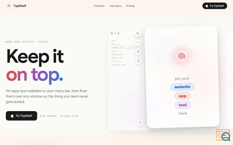 Screenshot of TopShelf