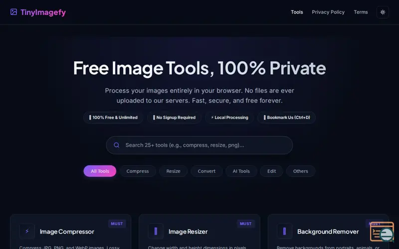 Screenshot of TinyImagefy —Free, Unlimited Image Tools
