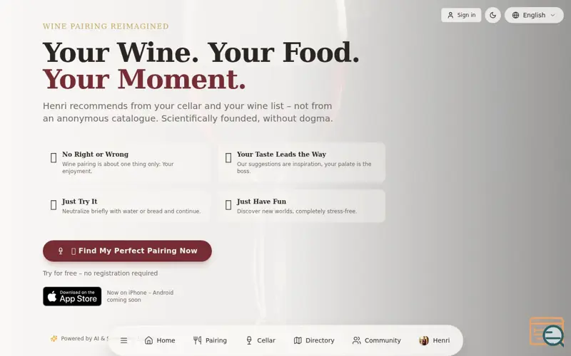 Screenshot of wine-pairing.online