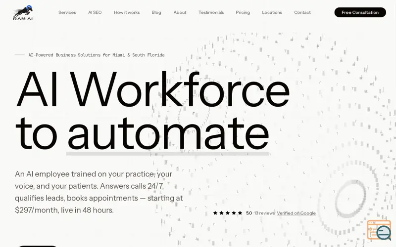 Screenshot of RAM AI — AI Receptionist & Automation
