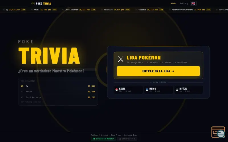 Screenshot of PokéTrivia — Who's That Pokémon?, a launch using Nominalia