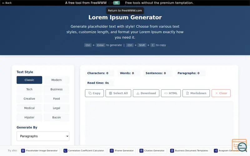 Screenshot of Lorem Ipsum Generator