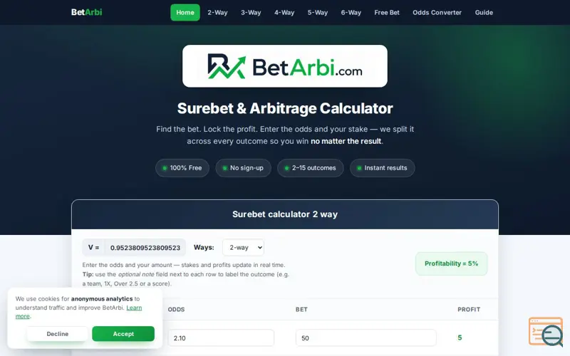 Screenshot of BetArbi