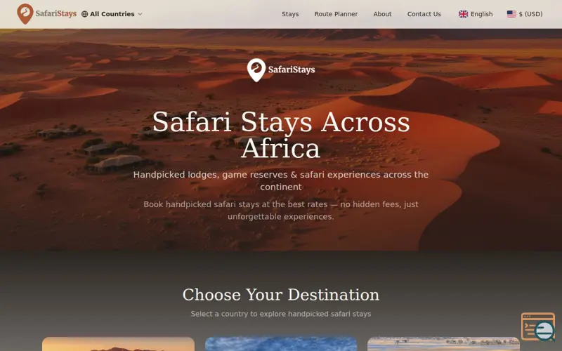 Screenshot of SafariStays