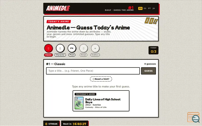Screenshot of Animedle — Daily Anime Guessing Game