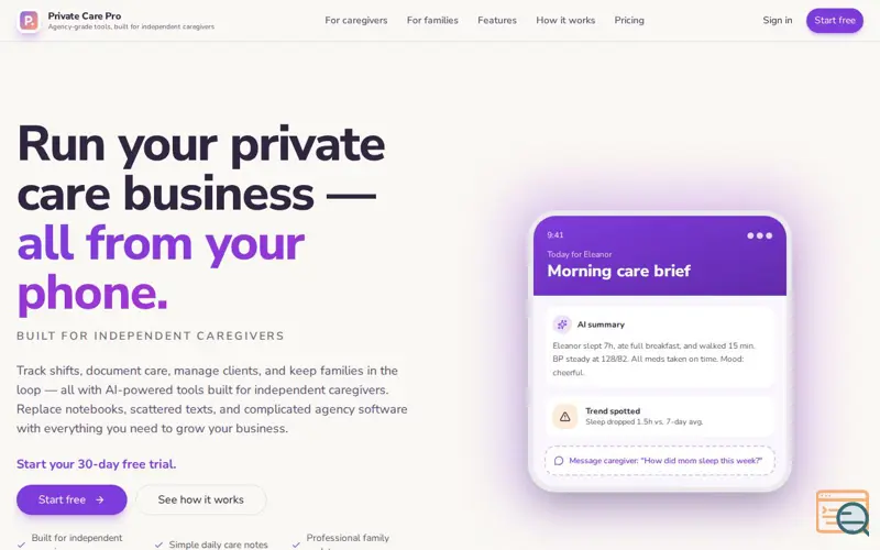 Screenshot of Private Care Pro — Tools for caregivers