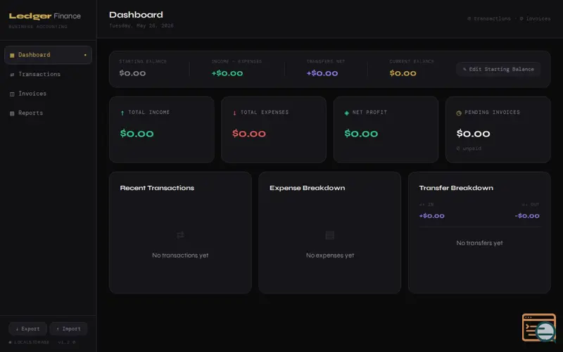 Screenshot of Ledger Finance — Business Accounting