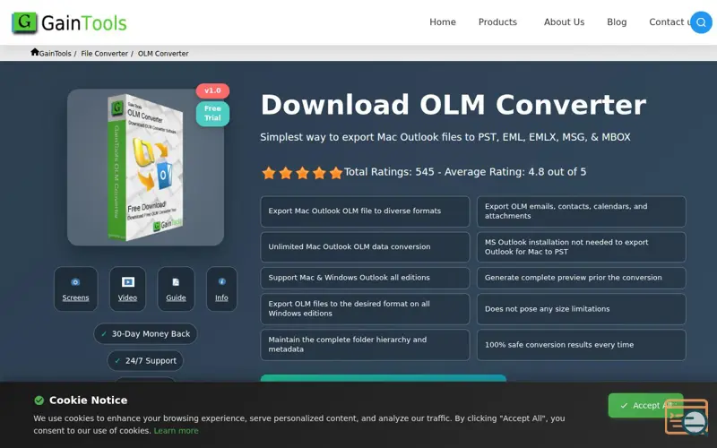 Screenshot of GainTools OLM Converter Tool