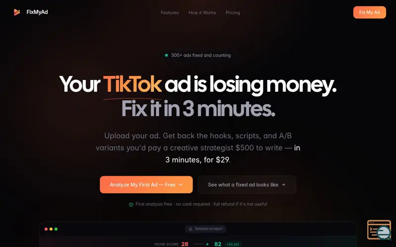 Screenshot of FixMyAd