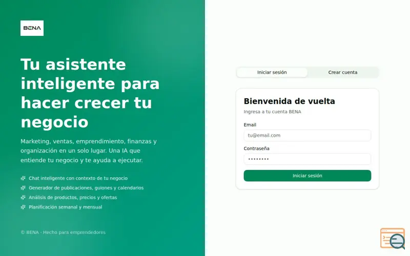 Screenshot of BENA — Your AI Business Partner