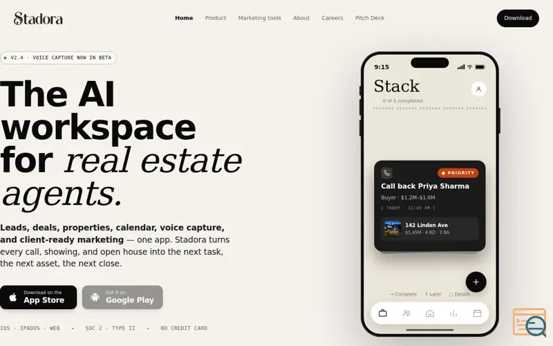 Screenshot of Stadora AI launch - Real Estate CRM 
