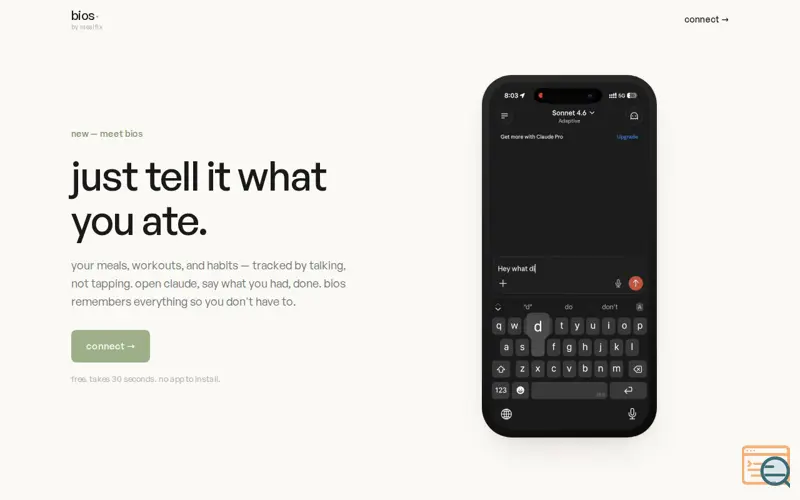 Screenshot of bios — just tell it what you ate