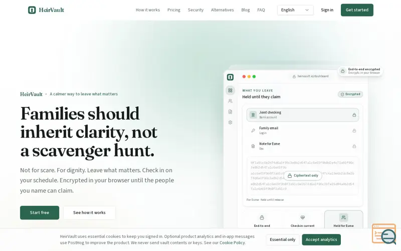 Screenshot of HeirVault