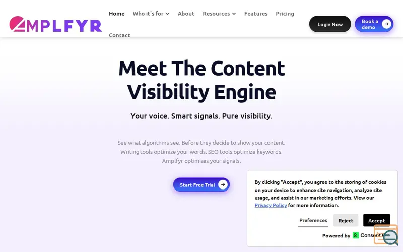 Screenshot of Amplfyr, a launch using Consent Pro