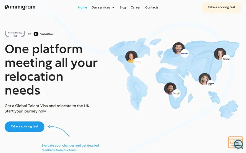 Screenshot of Immigram, a launch using Gleap