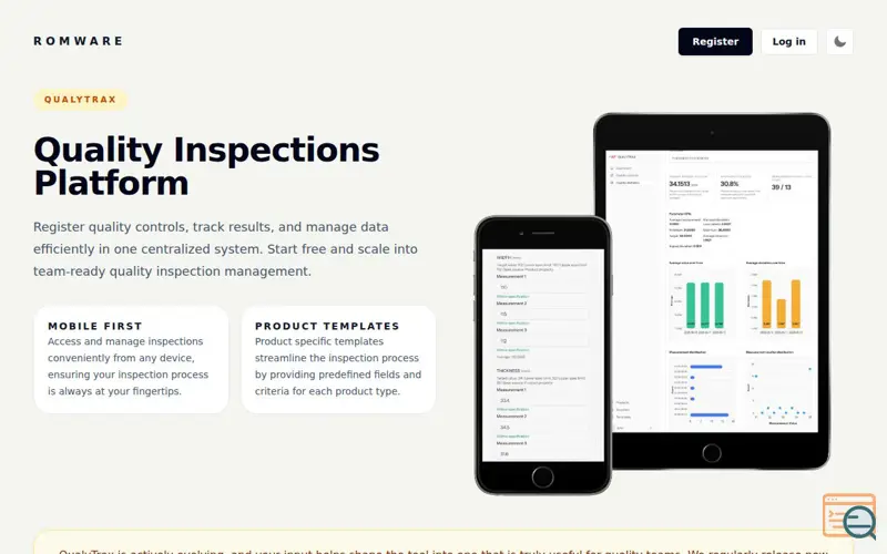Screenshot of QualyTrax - quality inspection platform