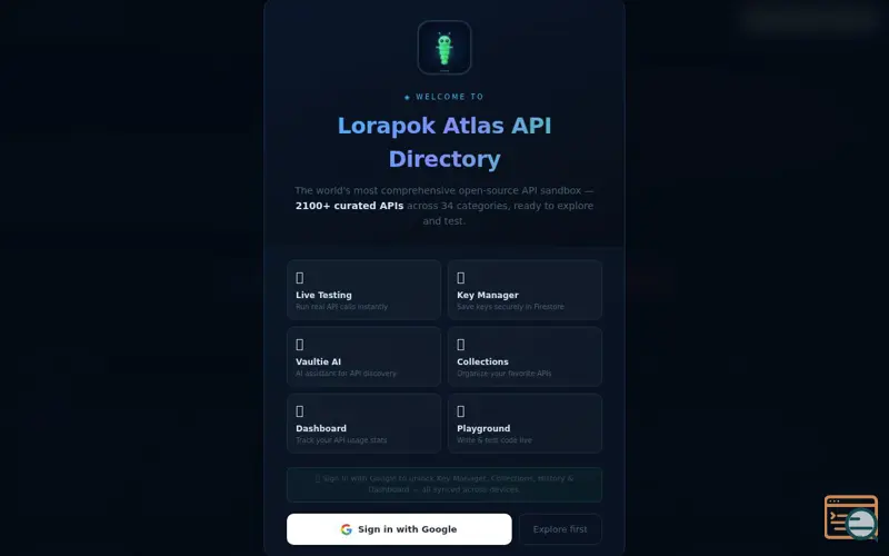 Screenshot of Lorapok Atlas API Directory