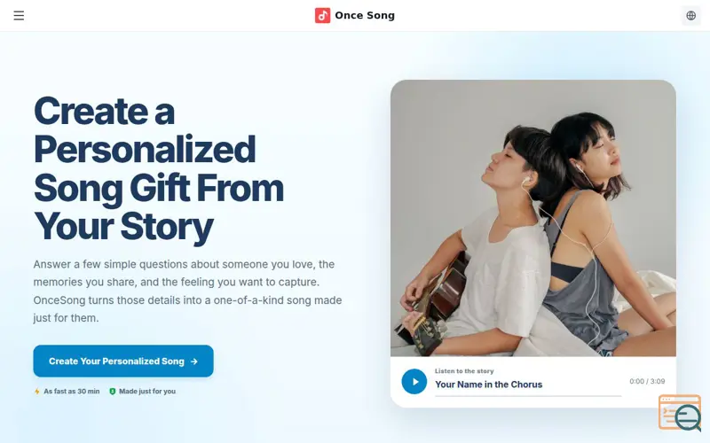 Screenshot of Personalized Song Gift — One Song, Forever | OnceSong, a launch using Postmake