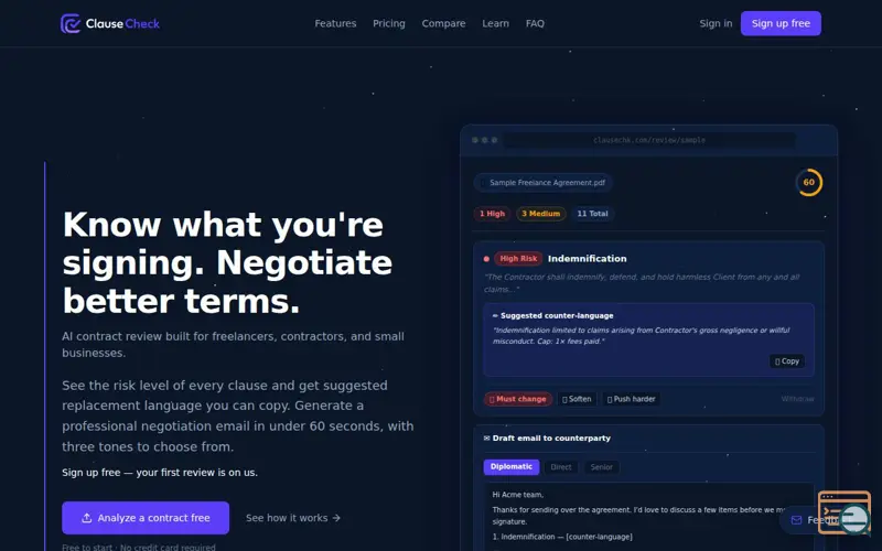 Screenshot of ClauseCheck