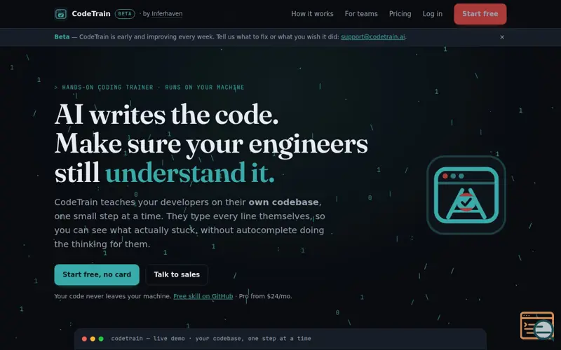 Screenshot of CodeTrain: Learn your codebase by writing it