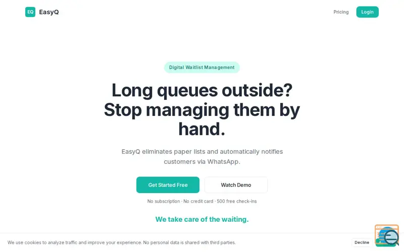 Screenshot of EasyQ — Digital Waitlist Management