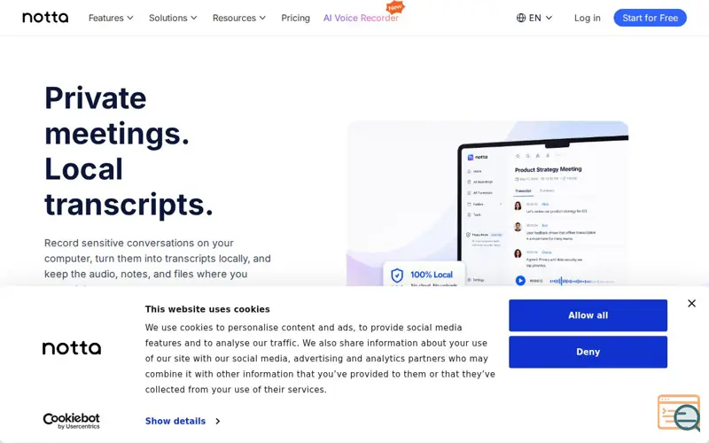 Screenshot of Notta Desktop - Privacy Mode