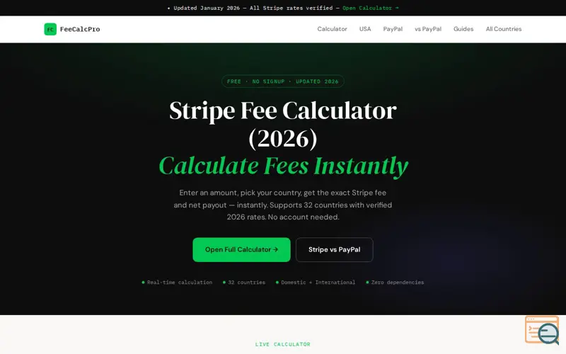 Screenshot of FeeCalcPro — Stripe Fee Calculator