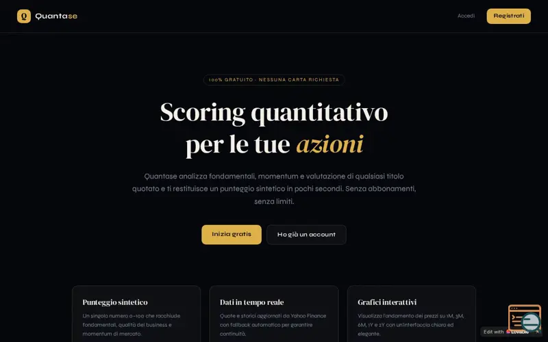 Screenshot of Quantase — Stock scoring