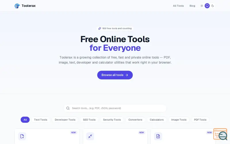 Screenshot of Toolerax — Free Online Tools for Everyone