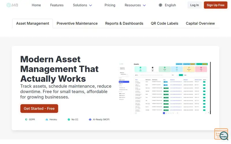 Screenshot of A4B CMMS